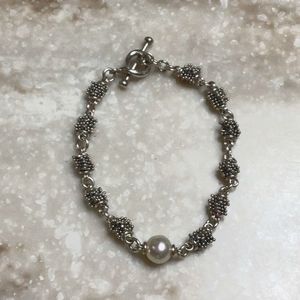 😍Michael Dawkins 925 Silver Rondel & Pearl Bracelet😍NWOT